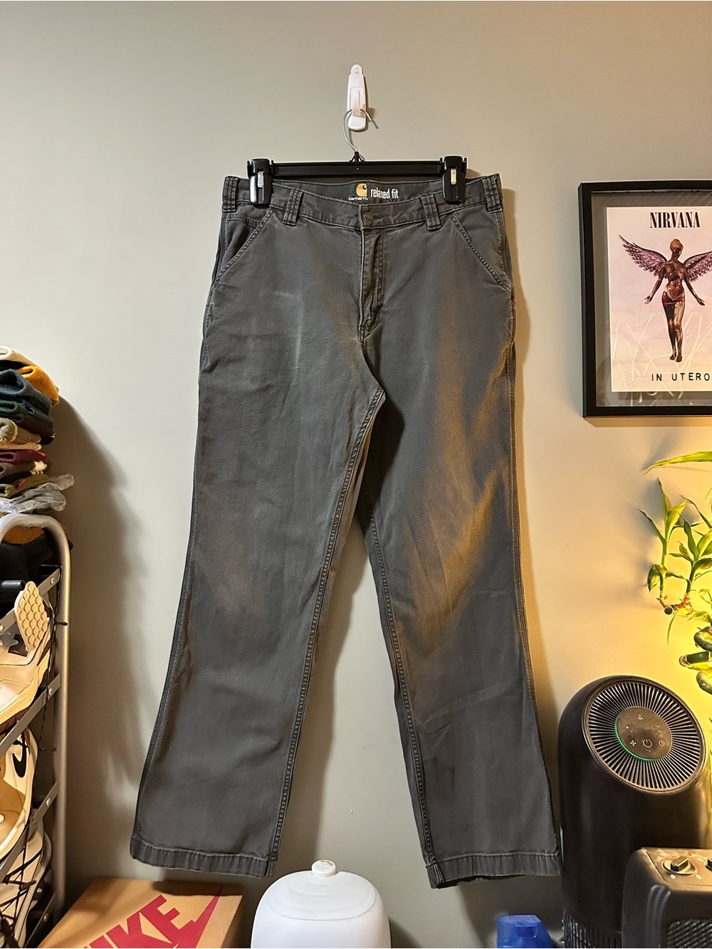 Vintage Carhartt Men's Straight Chinos - Charcoal